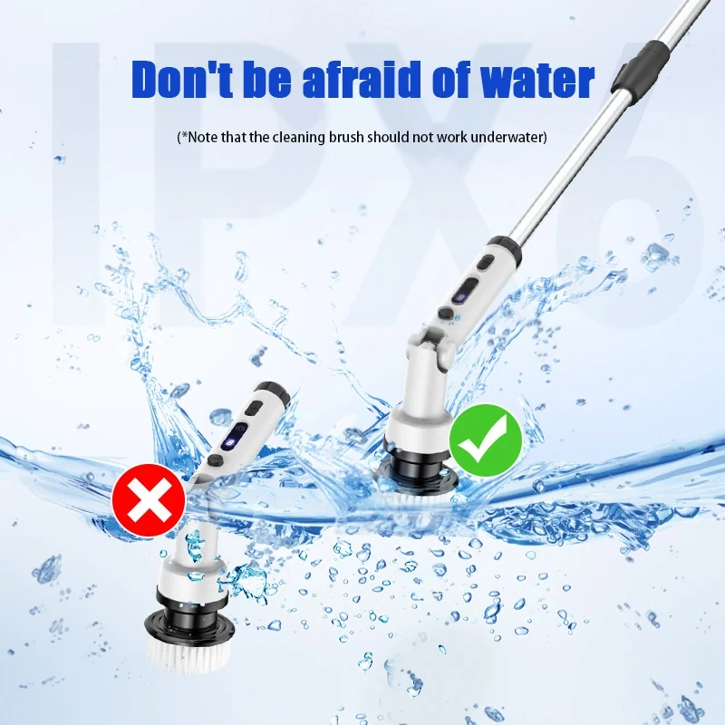 (image for) Foldable Rotating Cordless Long Handle Electric Cleaning Brush with 9 Heads Long Handle Electric Cleaning Brush Household Handheld Multifunctional Foldable Rotating No Dead Angle Cleaning Kit